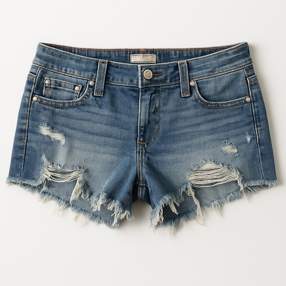 GEMINI Distressed Cutoff Denim Shorts Raw Hem Festival Boho